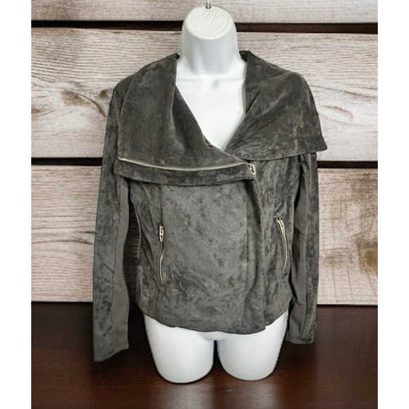 BlankNYC Gray Faux Suede Moto Jacket Sz Small Asymmetrical Zip Pockets Very Soft - Picture 1 of 7